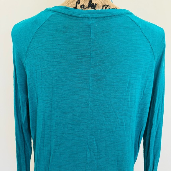 Aerie Round Neck Tissue Turquoise Cotton Long Sleeve Loose Fit Top Size Medium - Picture 5 of 8